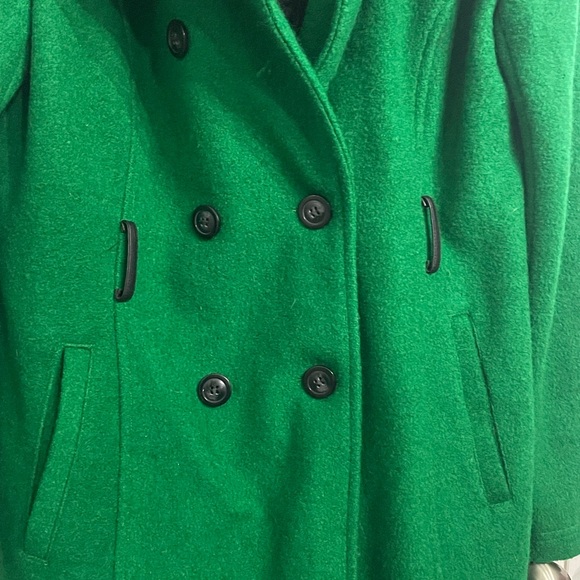 Sebby Emerald Green Pea Coat with Black Leather Accents XL - Picture 2 of 13